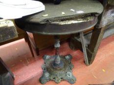 Vintage circular wooden garden table with metal base (for restoration)