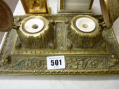 Brass twin inkwell with liners