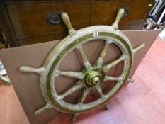 Wooden and brass ship's wheel
