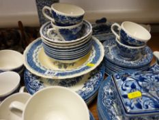 Good quality blue and white dinnerware, Wood & Sons chimney vase etc