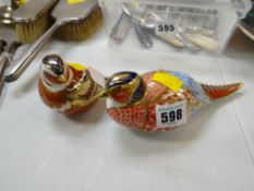 Two Royal Crown Derby bird gold stopper paperweights