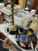 A vintage short brass Corinthian lamp & metalware items E/T