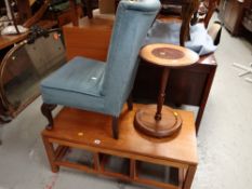 Lightwood Long John coffee table, bedroom chair & lamp table