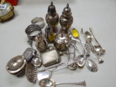 Parcel of hallmarked silver & other white metal items including napkin rings, vesta case, spoons