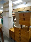 A vintage Uniflex five-drawer chest of drawers together with two matching bedside cabinets & a