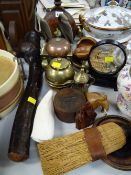 Parcel of various collectables including wooden club, carved wooden Chinese boxes, brassware etc