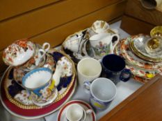 Parcel of mixed china including Royal Commemorative mugs, Spode mug, vintage Staffordshire teaware