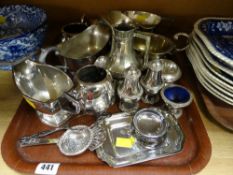 Tray of various EPNS including sauce boats, condiments etc