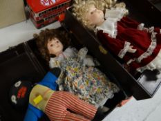 Two boxed collector's dolls, vintage golly, vintage games & tins etc