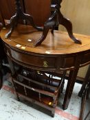 A modern Oriental hardwood demi-lune hall table together with a modern canterbury