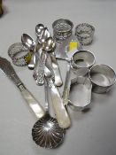 Hallmarked silver napkin rings together with a parcel of EPNS fruit knives & spoons