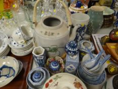 A parcel of various Oriental china mainly blue & white, brush pot, vases etc