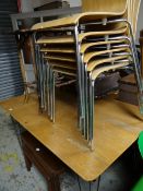 A 1970s light oak & metal legged dining table together with six matching bent oak & chrome legged