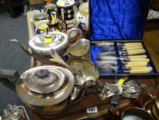 EPNS three-piece teaset, loose cake forks, fish knives & forks etc