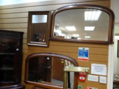 A pair of vintage mahogany & inlaid overmantel mirrors together with a small gilt framed mirror