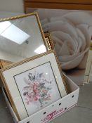 Two modern wall mirrors, framed & unframed prints