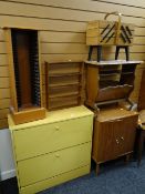 A parcel of furniture to including vintage cabinet, nest of tables, sewing basket, shoe tidy etc