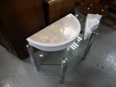 A marble & resin wall shelf, reproduction tripod table, TV stand