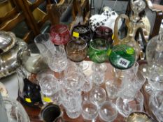 A tray of various glassware including coloured hock glasses & other drinking glasses