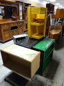 A green artemide shelf unit together with a Bleffe artist's painting stand & a vintage grange desk /