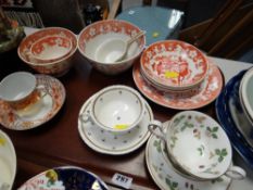 Small parcel of Imari teaware, Wedgwood 'Wild Strawberry' & Cornflower pattern Swansea-style cup &