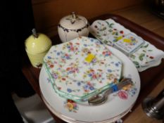 Parcel of mixed china including Royal Norfolk sugar pot, four Windsor china tea plates, James Kent