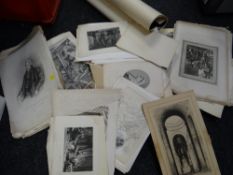 Large parcel of unframed prints & etchings