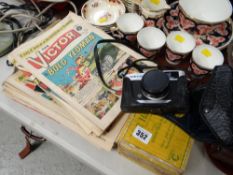 A parcel of vintage Victor comics, mainly 1966 together with a vintage Olympus Trip35 camera & a