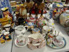 A collection of mixed china including lustre jug, Chinese export teaset, teapots, onyx vases