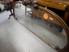 A large carved top overmantel mirror together with a painted white & gilt headboard