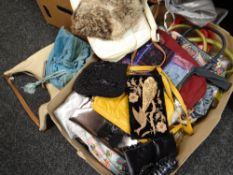 A collection of various evening bags, handbags including Artigiano blue leather handbag etc