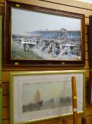 A framed print 'The Races at Longchamp' by MARCHETTI, framed print of continental river scene, two