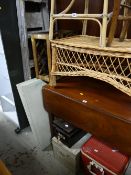 Two vintage metal tin storage boxes, stepladders, wine rack etc