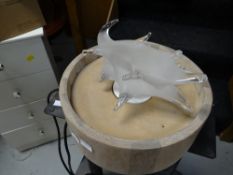 A pair of Atacama speaker stands, a wooden based under lit glass sculpture lamp etc