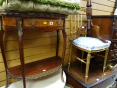 A reproduction mahogany, gilt metal & marble topped single-drawer demi-lune table together with a