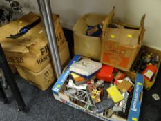 A large vintage collection of scale electric & Triang trackside equipment, Diecast vehicles