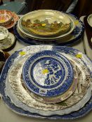 Parcel of blue & white plus other woodsware & Royal Doulton platters & plates etc