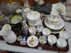 A tray of various ornaments & tea ware