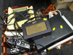 Crate of various electrical items including Alba DVD / CD player, two Roberts radios etc E/T