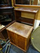 A reproduction walnut record cabinet & small dark wood bookshelf