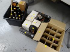 Collection of various bottles & drink related items, snooker cue