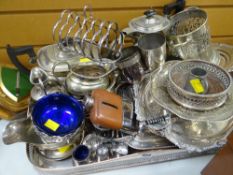 Parcel of various EPNS including large gallery tray, teaware, bottle coasters, hip flask etc