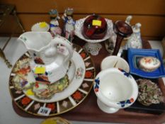 Royal Crown Derby Imari plate, Royal Crown Derby 'Honeysuckle' pill box, Caithness paperweight,