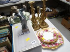 A boxed Lladro of a boy together with a small parcel of Royal Albert 'American Roses' side