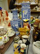 Two modern blue & white Chinese-style vases, collection of various Toby Jugs