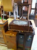 A parcel of furniture to include bamboo side table, pair of vintage bedside cabinets, mirrored