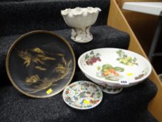 Portmeirion 'Pomona' table centre bowl, Japanese gilt decorated wall plate, W M Hong Kong Blanc de