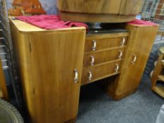 Glass topped sideboard flanked by two cupboards