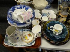 Parcel of mixed china including Wedgwood 'April Flowers' lidded pot, Spode blue collection plate,