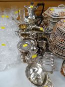 Parcel of various EPNS including a four-piece teaset, bottle coasters etc